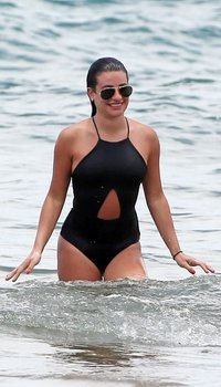 Lea Michele seen at Hawaii beach in Black Swimsuit | Picture 1512305