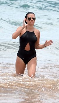 Lea Michele seen at Hawaii beach in Black Swimsuit | Picture 1512294
